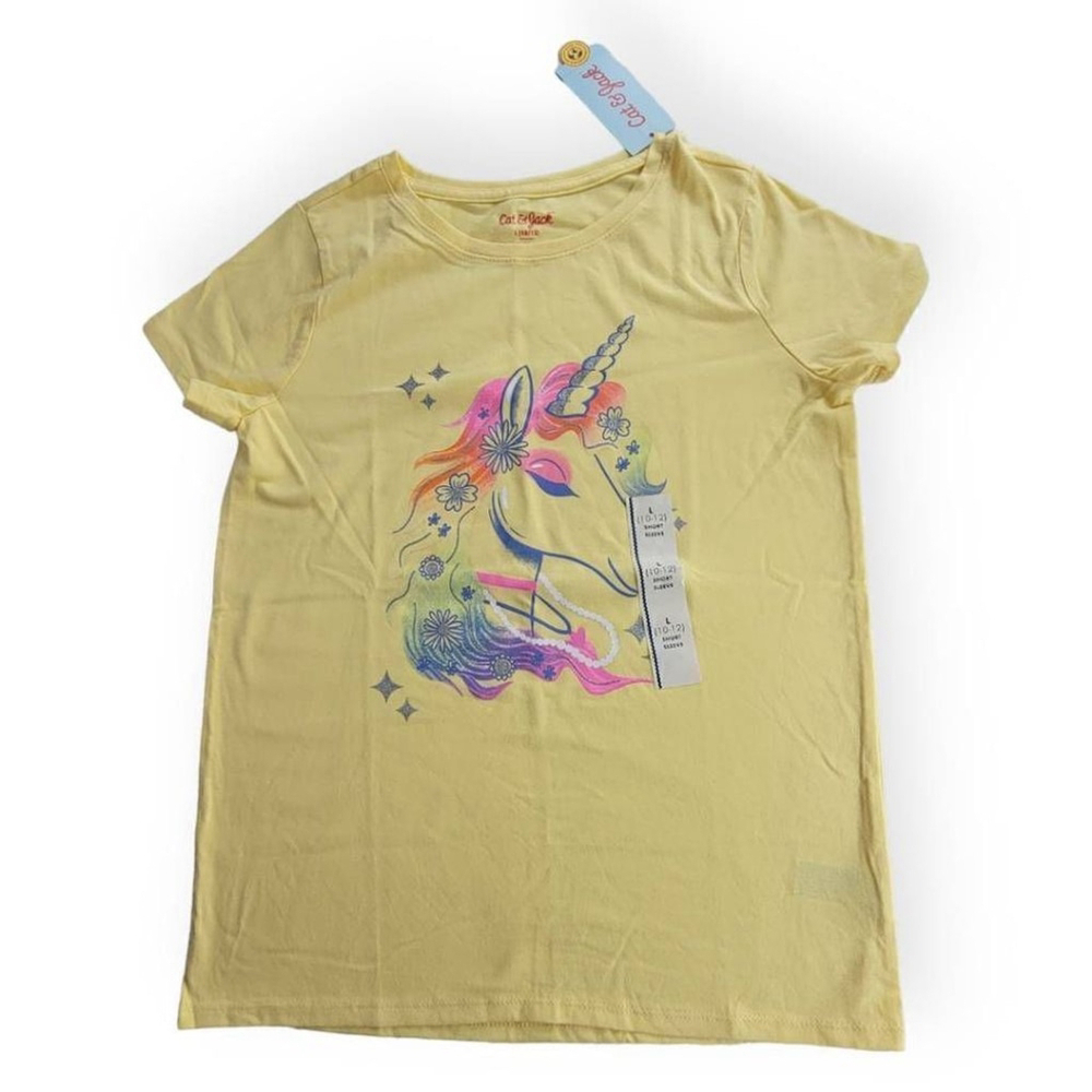 Cat & Jack Yellow Unicorn Graphic Top Large 10/12